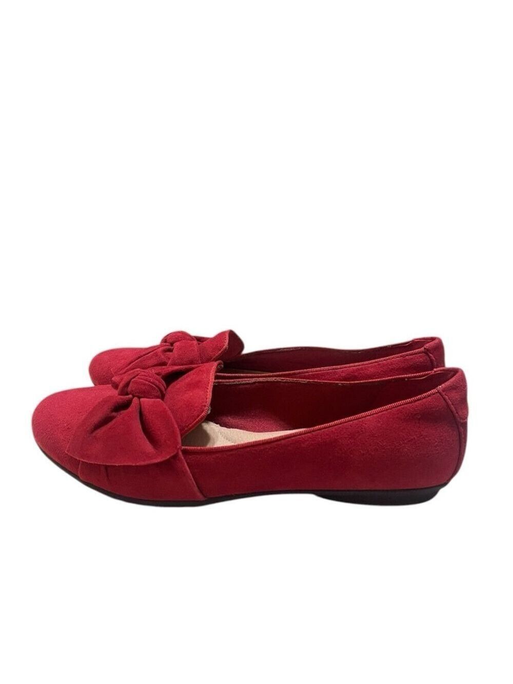 Clarks Red Bow Suede Flats Women's Slip-On Loafers Size 9 Gracelin Jonas - Picture 5 of 9